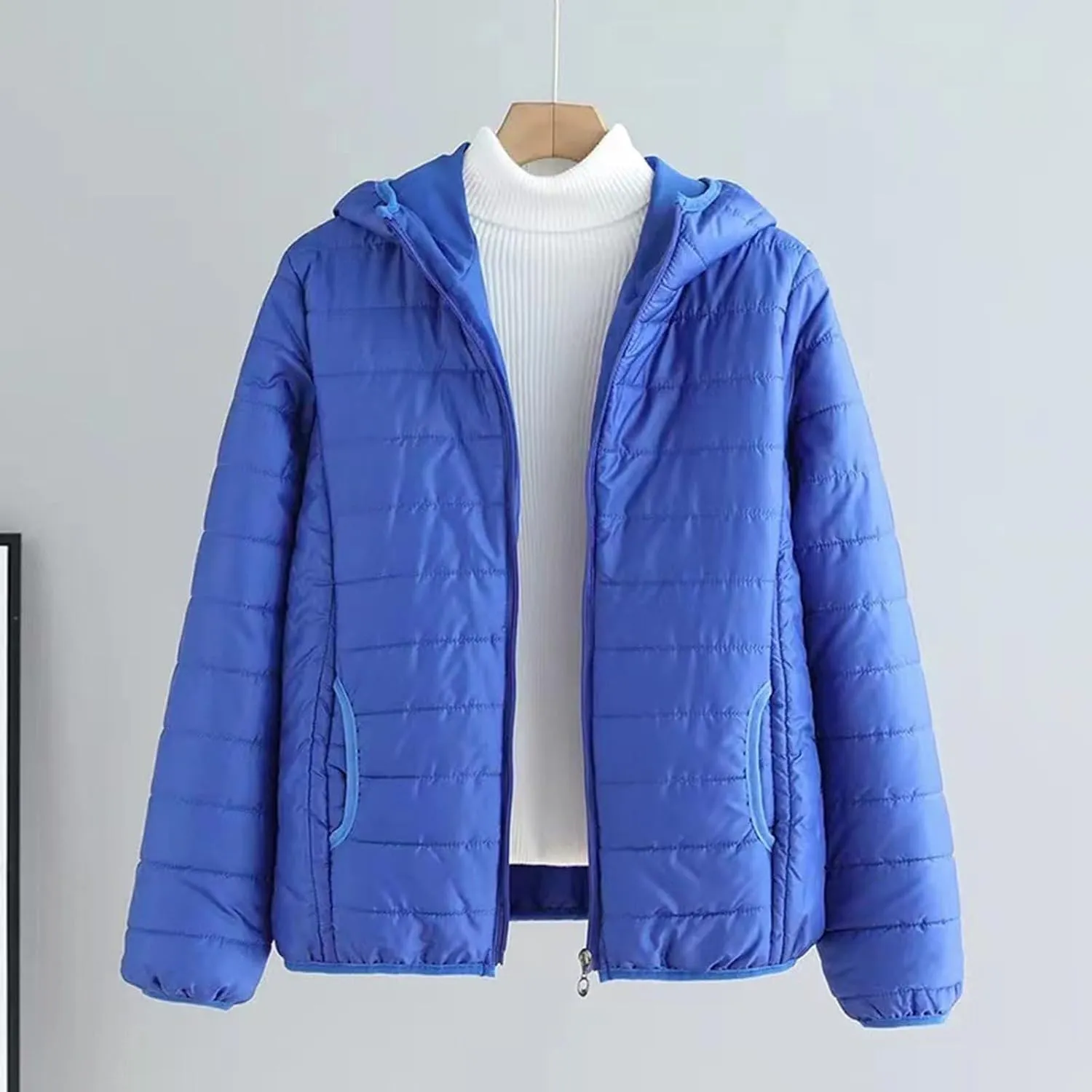 Puffer Jacket Womens Women's Quilted Lightweight Jackets Travel Full Zip Long Sleeve Puffy Coat with Hood Fall Casual