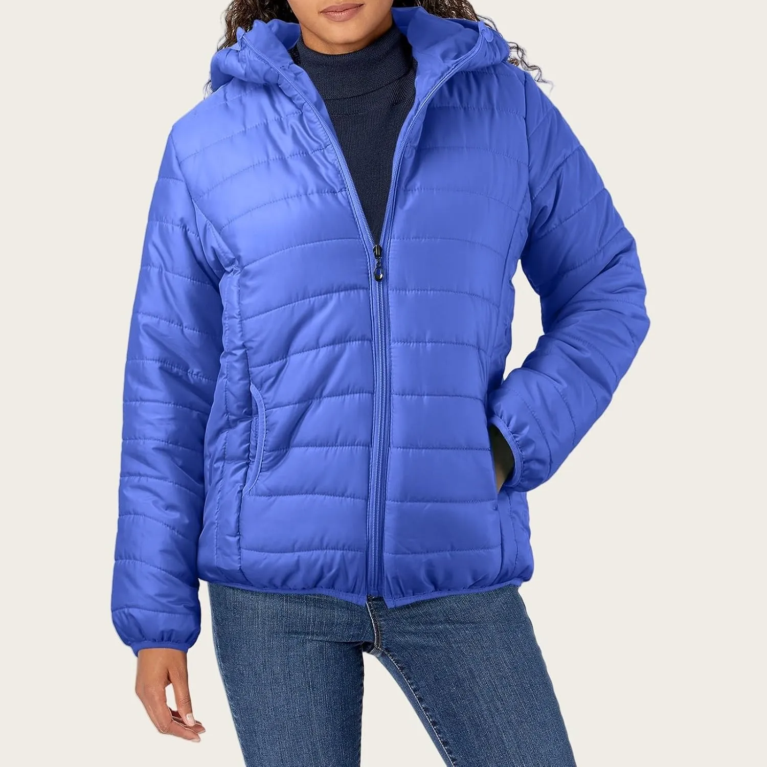 Puffer Jacket Womens Women's Quilted Lightweight Jackets Travel Full Zip Long Sleeve Puffy Coat with Hood Fall Casual