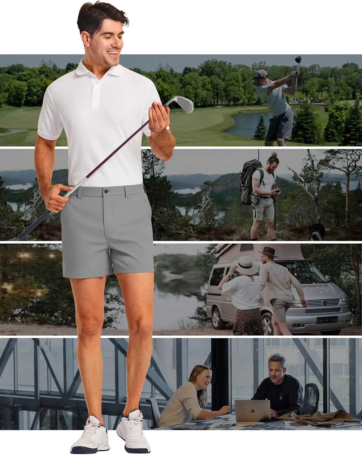 PULI Golf Shorts Men 5 Inch Inseam Stretch Casual Dress Shorts with Pockets Waterproof Lightweight Quick Dry