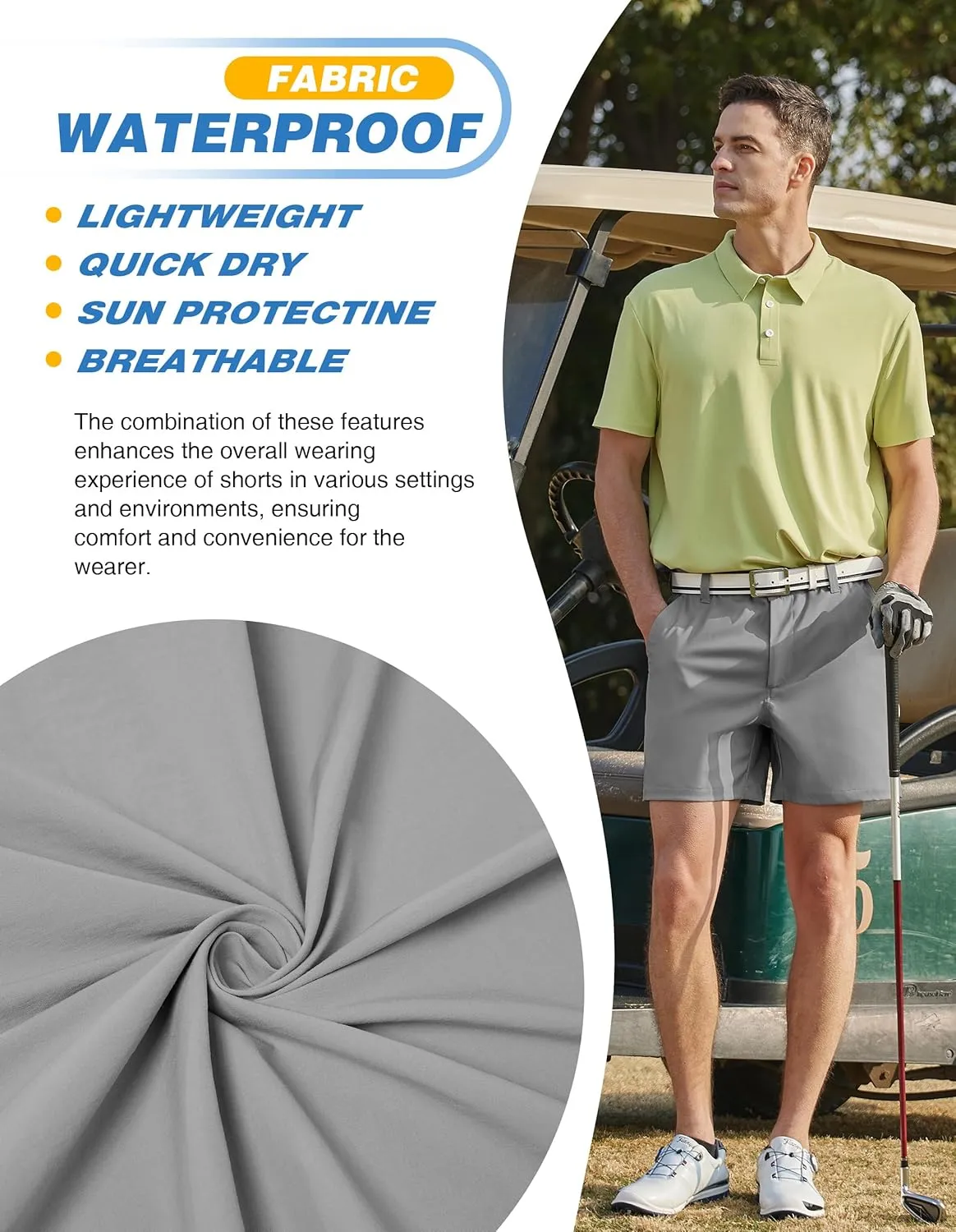 PULI Golf Shorts Men 5 Inch Inseam Stretch Casual Dress Shorts with Pockets Waterproof Lightweight Quick Dry