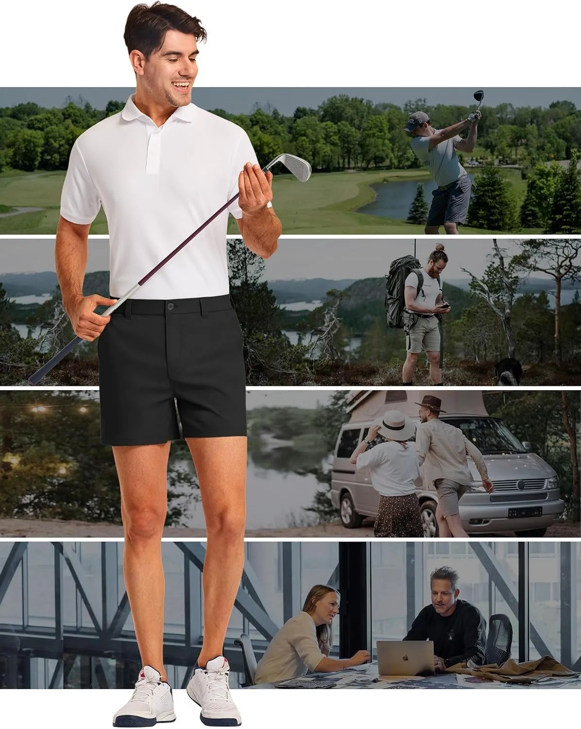 PULI Golf Shorts Men 5 Inch Inseam Stretch Casual Dress Shorts with Pockets Waterproof Lightweight Quick Dry