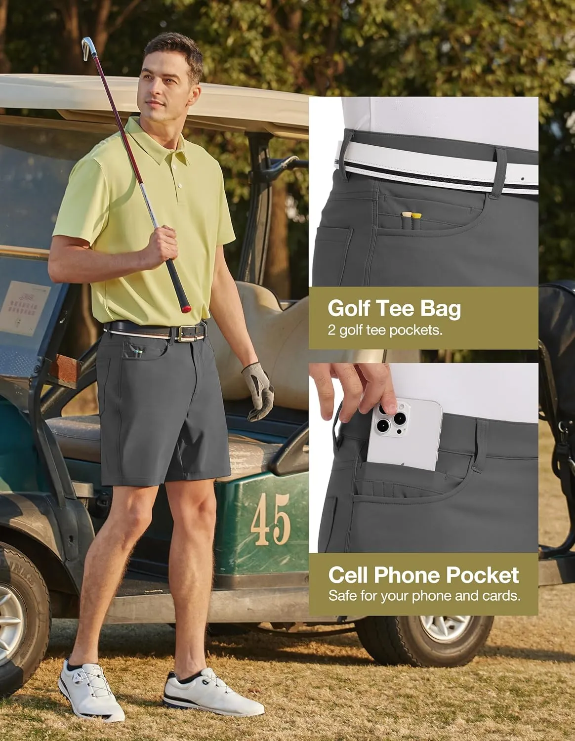 PULI Golf Shorts Men Stretch Dress Lightweight Travel Relax Fit Casual Waterproof Quick Dry Summer Shorts 7 Inch Inseam