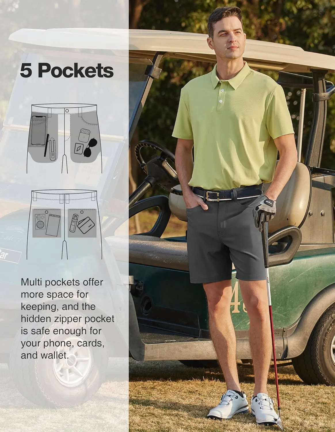 PULI Golf Shorts Men Stretch Dress Lightweight Travel Relax Fit Casual Waterproof Quick Dry Summer Shorts 7 Inch Inseam
