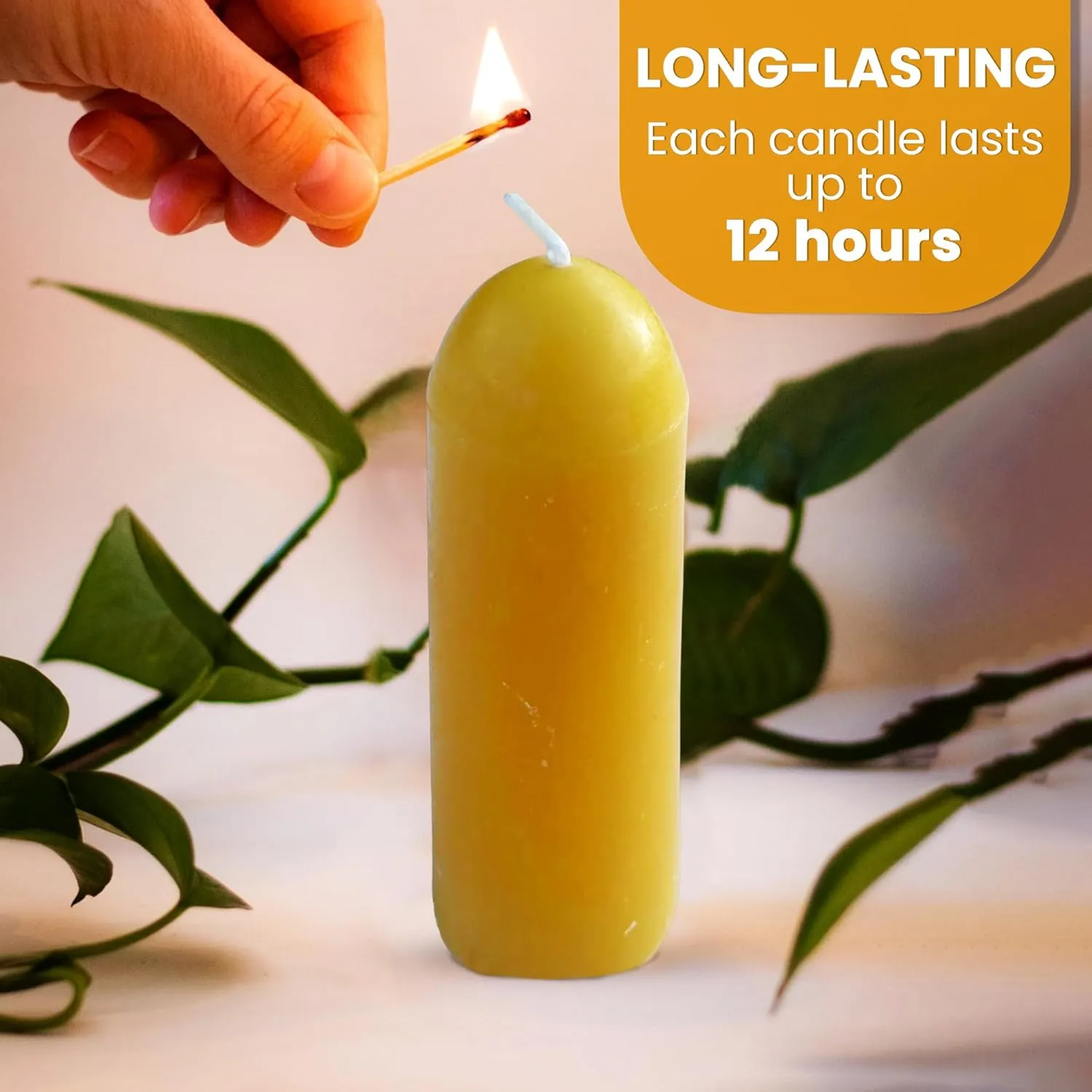 Pure Beeswax Lantern Candles - Emergency & Camping Candles - USA Beeswax - Lasts 12 Hours - Pack of 96