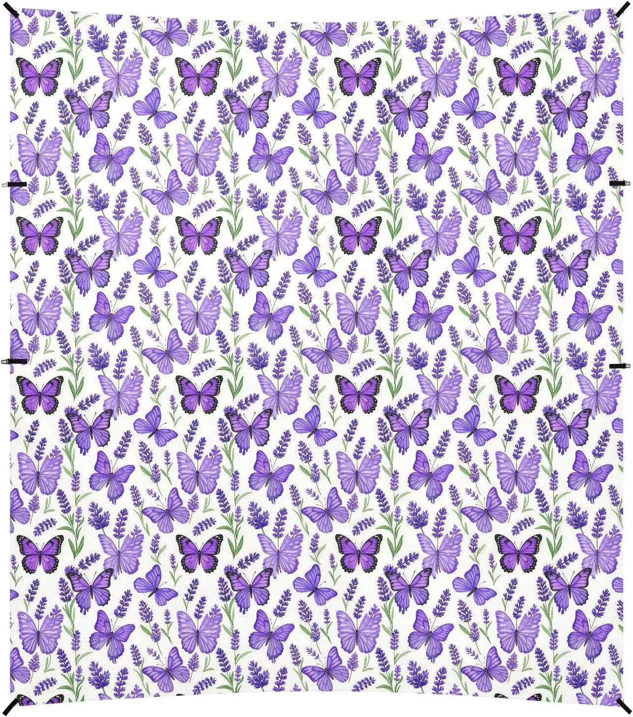 Purple Lavender with Butterflies Foldable Beach Canopy UPF50  Easy Setup Large Portable Sun Shelter with Sandbags, Sand Shovel, Poles for Backyard and Camping