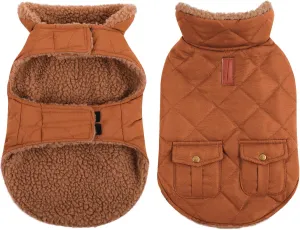 Queenmore Warm Dog Coat, Cold Weather Puffer Dog Coat, Quilting Winter Dog Jacket Ultra Thick Plush Lining with Storage Pockets (Brown, X-Small)