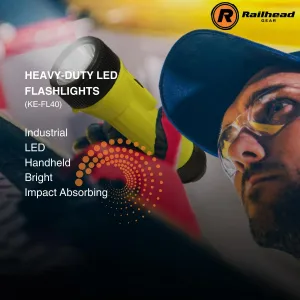 Railhead Gear Heavy-Duty Industrial Large LED 200 High Lumen Powerful Flashlight, Battery Operated with Over 20 Hour Run Time for Workers, Emergencies, Storing in Car KE-FL40