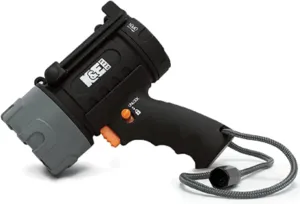 Railhead Gear LED Flashlight Spotlight Hand-held 750 Lumen Battery Operated Bright Lightweight Light with Adjustable Swivel Stand and 1550 ft Beam Distance KE-SL200S