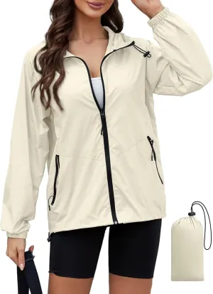 Rain Jacket Women Waterproof Lightweight Jacket With Hood Packable Raincoat With Pocket S-XXL