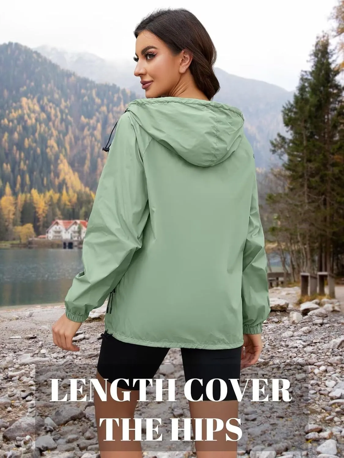 Rain Jacket Women Waterproof Lightweight Jacket With Hood Packable Raincoat With Pocket S-XXL
