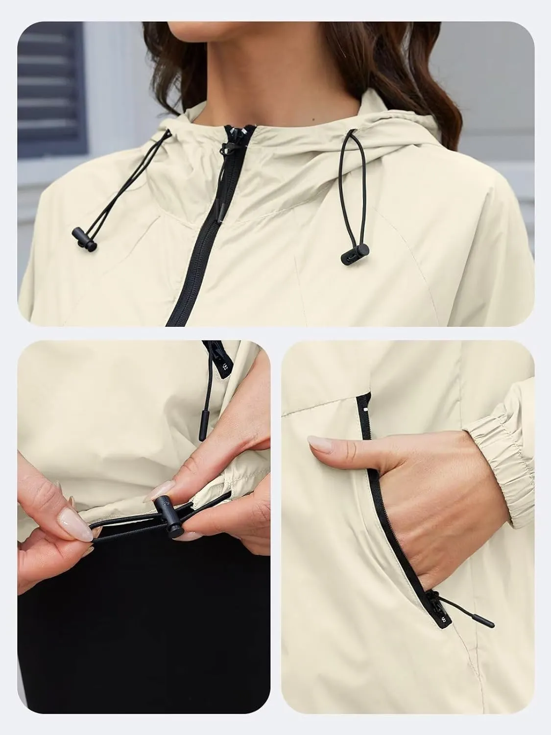 Rain Jacket Women Waterproof Lightweight Jacket With Hood Packable Raincoat With Pocket S-XXL