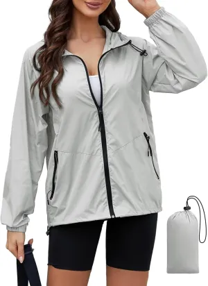 Rain Jacket Women Waterproof Lightweight Jacket With Hood Packable Raincoat With Pocket S-XXL