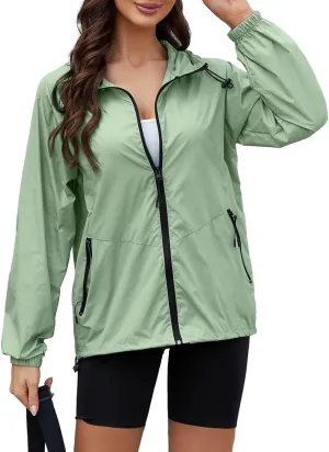 Rain Jacket Women Waterproof Lightweight Jacket With Hood Packable Raincoat With Pocket S-XXL