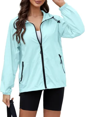 Rain Jacket Women Waterproof Lightweight Jacket With Hood Packable Raincoat With Pocket S-XXL