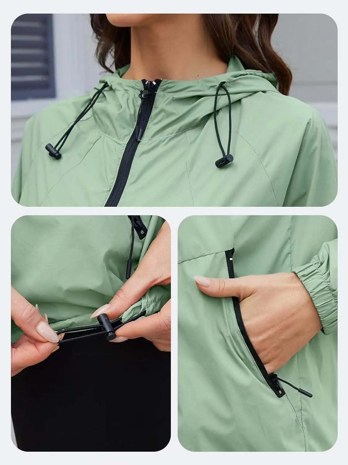 Rain Jacket Women Waterproof Lightweight Jacket With Hood Packable Raincoat With Pocket S-XXL