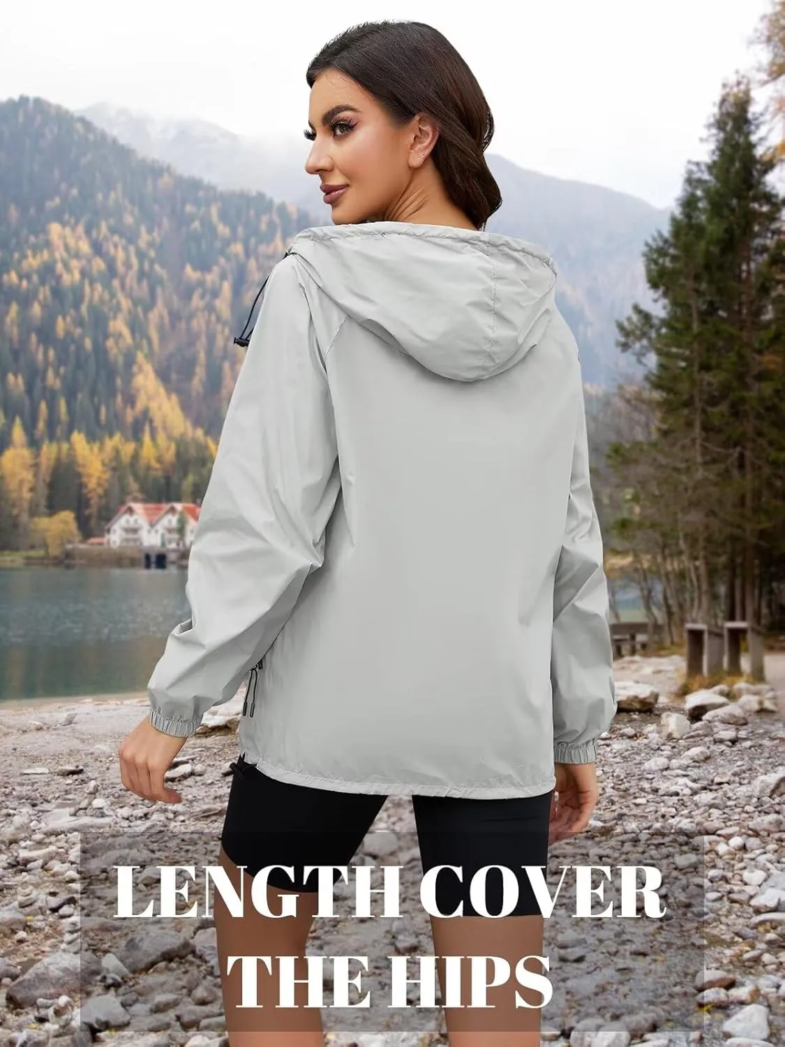 Rain Jacket Women Waterproof Lightweight Jacket With Hood Packable Raincoat With Pocket S-XXL
