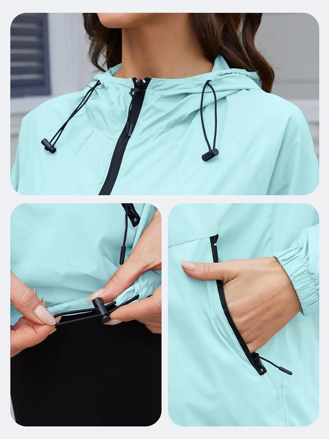Rain Jacket Women Waterproof Lightweight Jacket With Hood Packable Raincoat With Pocket S-XXL