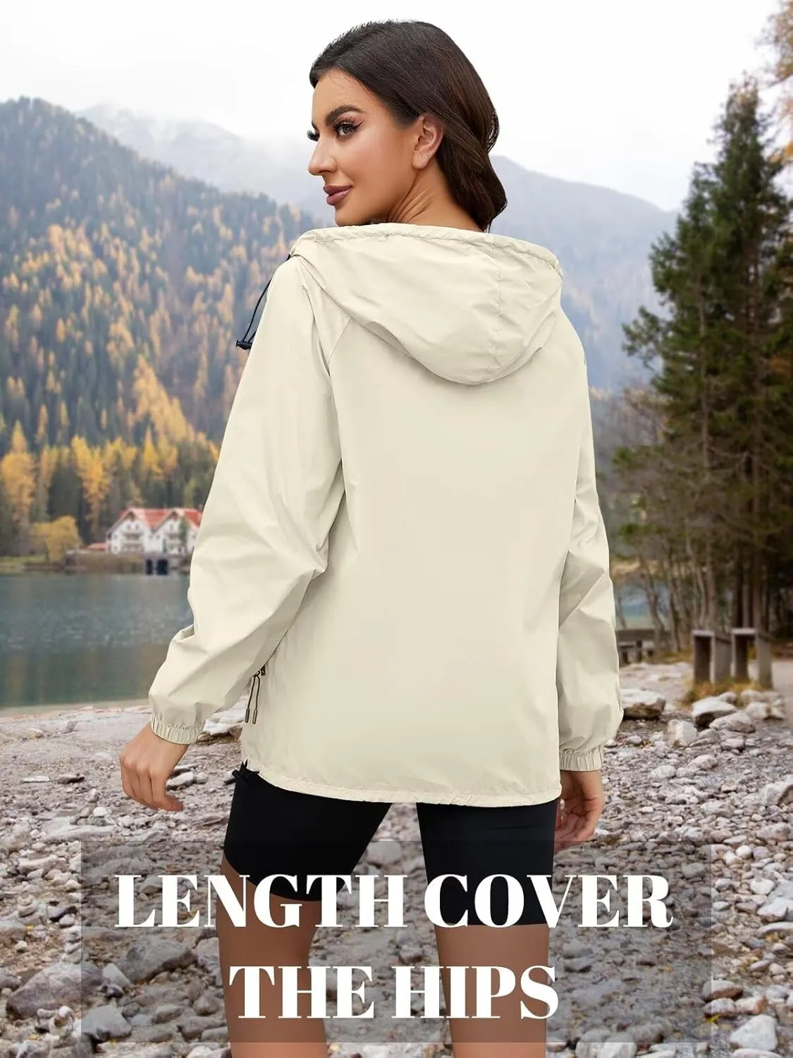Rain Jacket Women Waterproof Lightweight Jacket With Hood Packable Raincoat With Pocket S-XXL