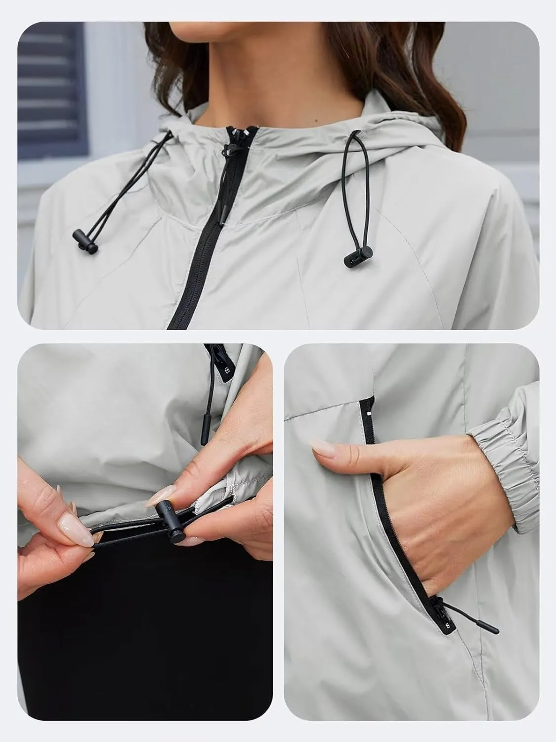 Rain Jacket Women Waterproof Lightweight Jacket With Hood Packable Raincoat With Pocket S-XXL