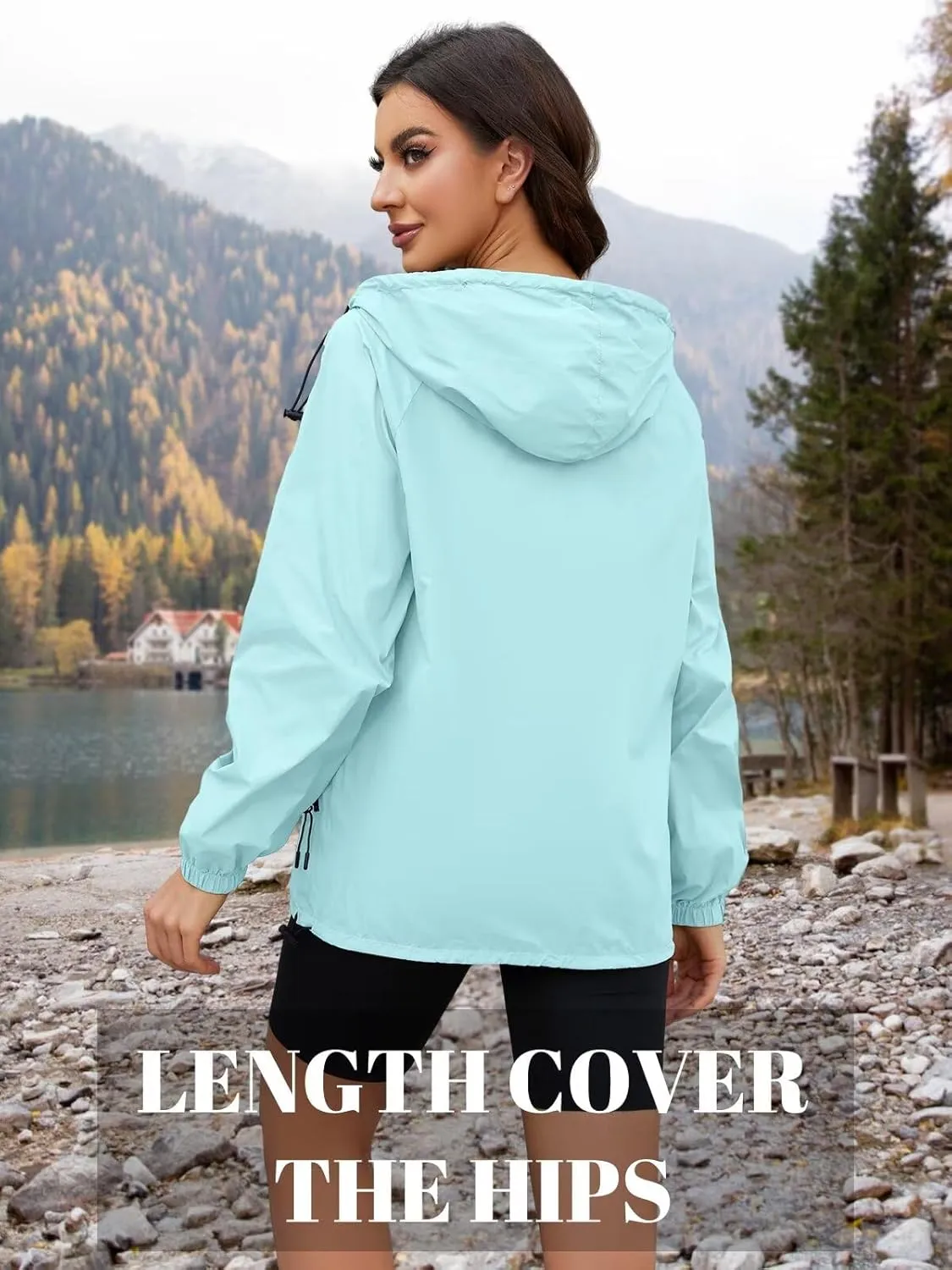Rain Jacket Women Waterproof Lightweight Jacket With Hood Packable Raincoat With Pocket S-XXL