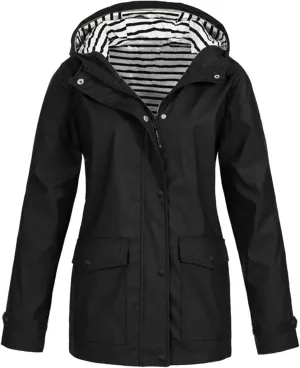 Rain Jacket Women Zip Up Casual Hoodies Lightweight Windbreaker Jackets Long Sleeve Lightweight Long Hooded Raincoat