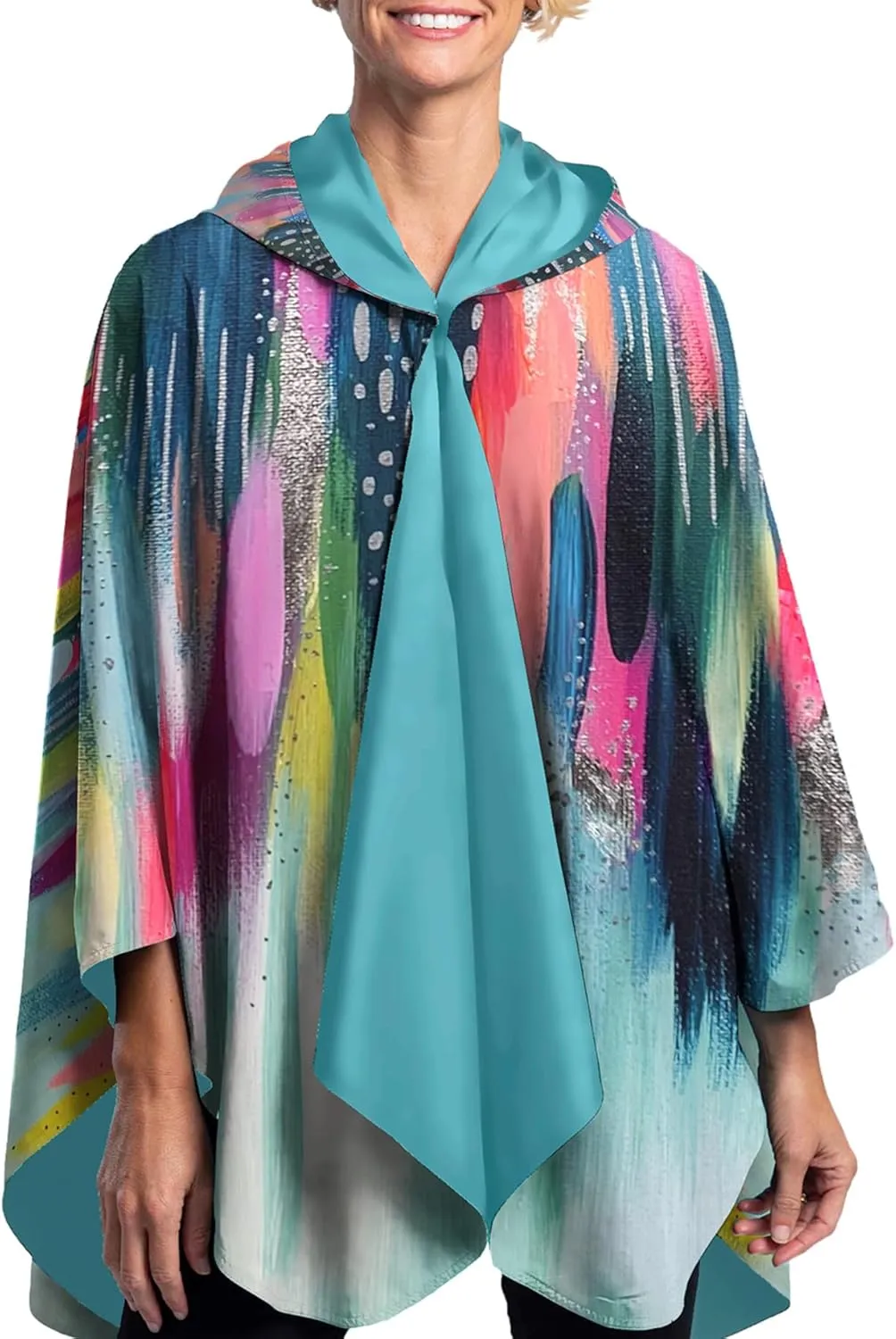 RainCaper Womens Rain Cape Poncho Coat Waterproof with Hood Reversible Fine Art