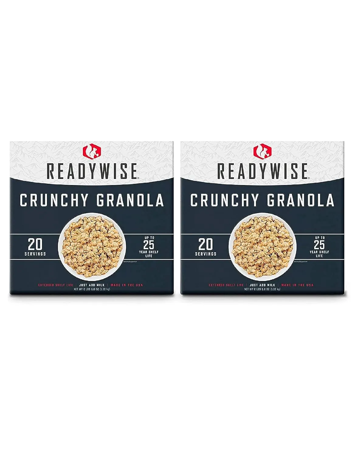 READYWISE - Crunchy Granola, 40 Servings, 2 Box Kit, Freeze Dried Food, MRE, Emergency Kit, for Hiking, Camping Essentials, Hurricane Preparedness Items, & Food Storage, 25-Year Shelf Life