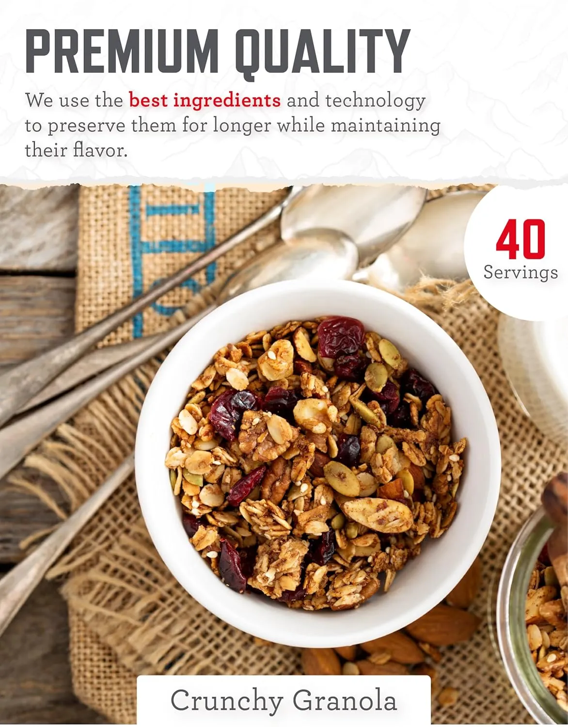 READYWISE - Crunchy Granola, 40 Servings, 2 Box Kit, Freeze Dried Food, MRE, Emergency Kit, for Hiking, Camping Essentials, Hurricane Preparedness Items, & Food Storage, 25-Year Shelf Life