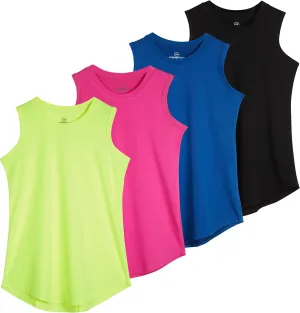 Real Essentials 4 Pack: Girls Active Dry Fit Performance Tank Top