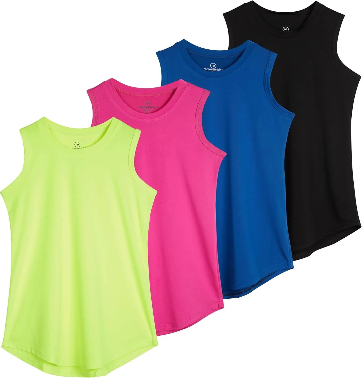 Real Essentials 4 Pack: Girls Active Dry Fit Performance Tank Top