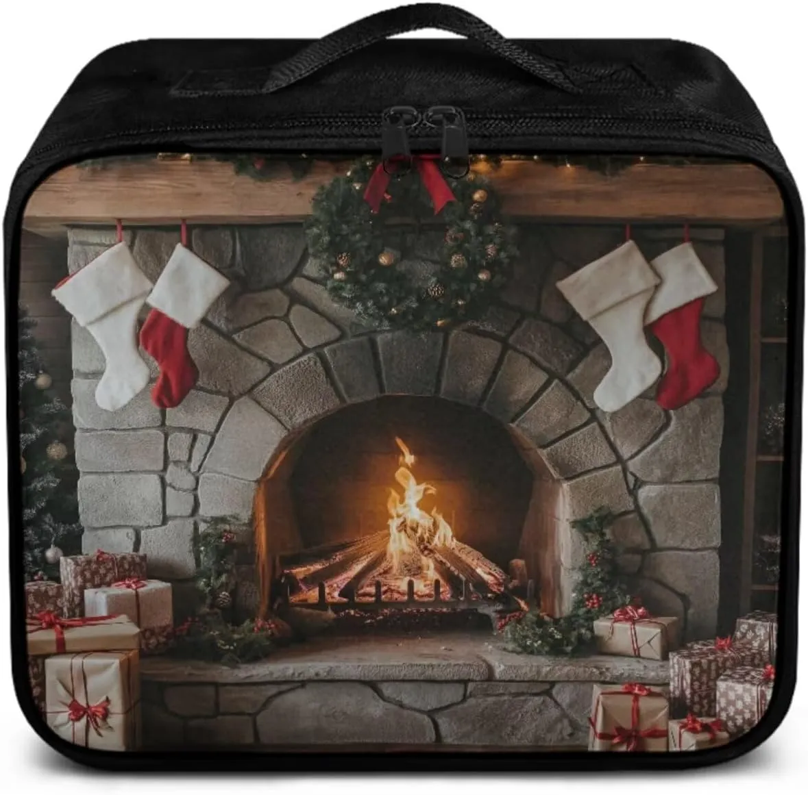 Realistic Fireplace Print Medicine Storage Bag Empty-Emergency Trauma Kit-Meds Organizer-Family First Aid Kit,Ideal for Home-Travel-Dorm-Workplace-Car-Camping,No Accessories Included