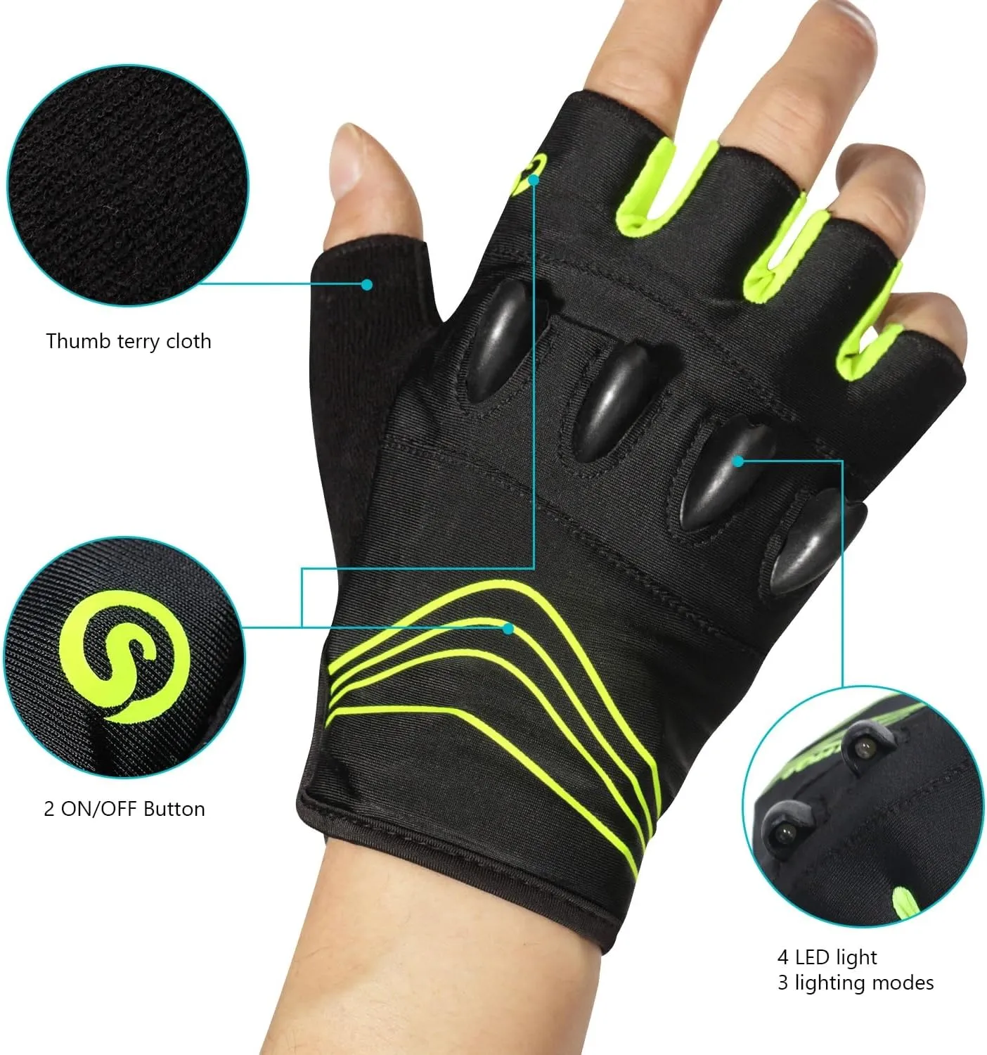 Rechargeable 4 LED Flashlight Cycling Gloves Hands Free Led Flashlight for Running Walking Fishing Riding Repairing Solid Quality Comfortable Fits Bicycle Flashlight Gloves for Men Gifts