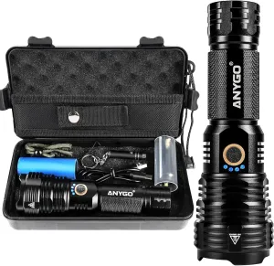 Rechargeable Flashlight High Lumens, 500000LM Super Bright LED Flash Light USB C, 5 Modes, Multi-functional Flash Light High Beam, High Powerd Zoomable linterna for Emergencies, Home and Camping