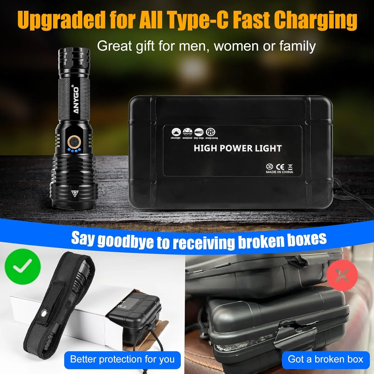 Rechargeable Flashlight High Lumens, 500000LM Super Bright LED Flash Light USB C, 5 Modes, Multi-functional Flash Light High Beam, High Powerd Zoomable linterna for Emergencies, Home and Camping