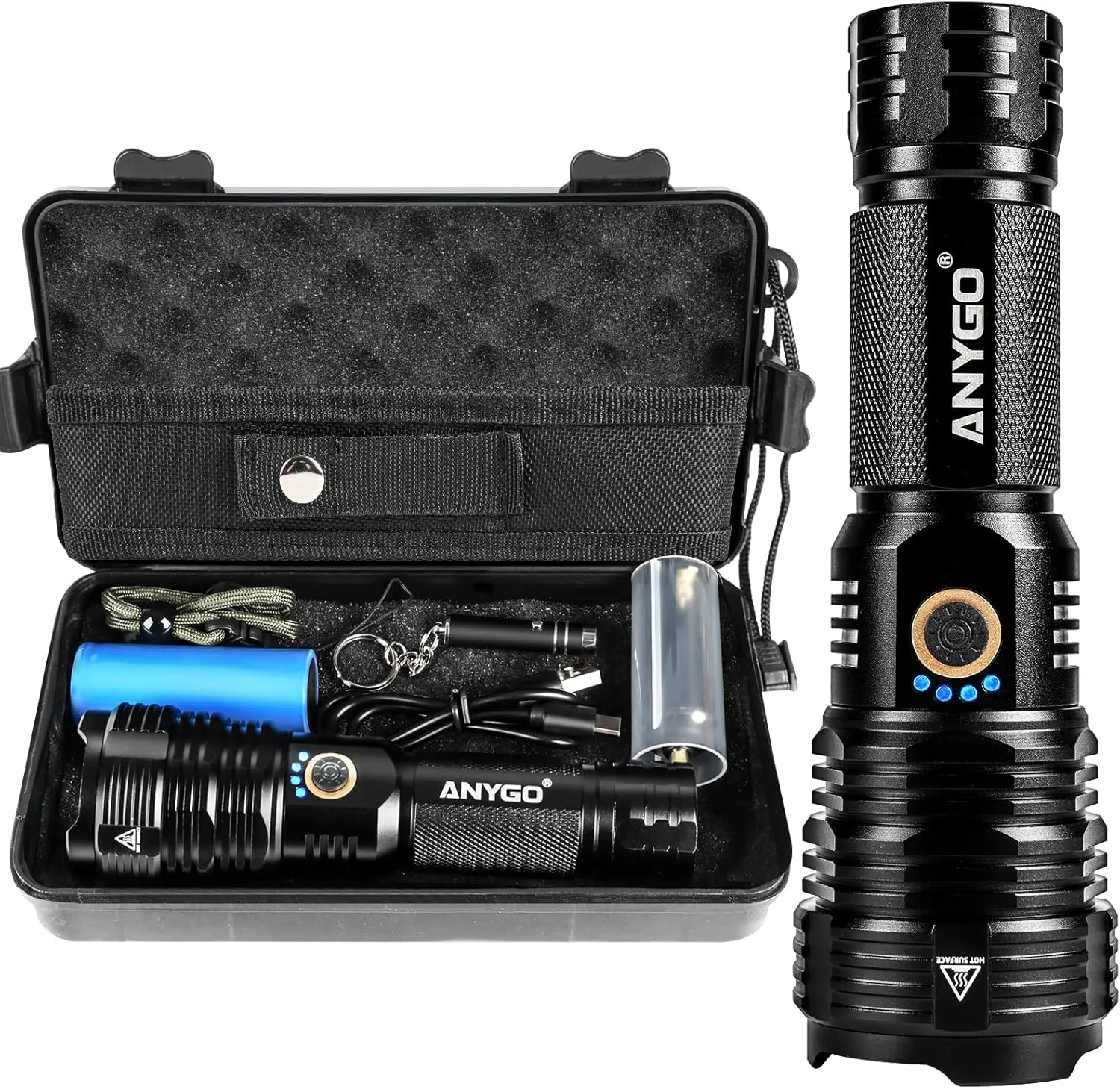 Rechargeable Flashlight High Lumens, 500000LM Super Bright LED Flash Light USB C, 5 Modes, Multi-functional Flash Light High Beam, High Powerd Zoomable linterna for Emergencies, Home and Camping