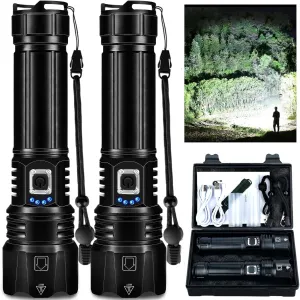 Rechargeable Flashlights High Lumens, 990,000 Lumen Super Bright Led Flashlight with USB Cable, 5 Modes Powerful Flashlight Waterproof Flash Light for Home Camping - 2 Pack