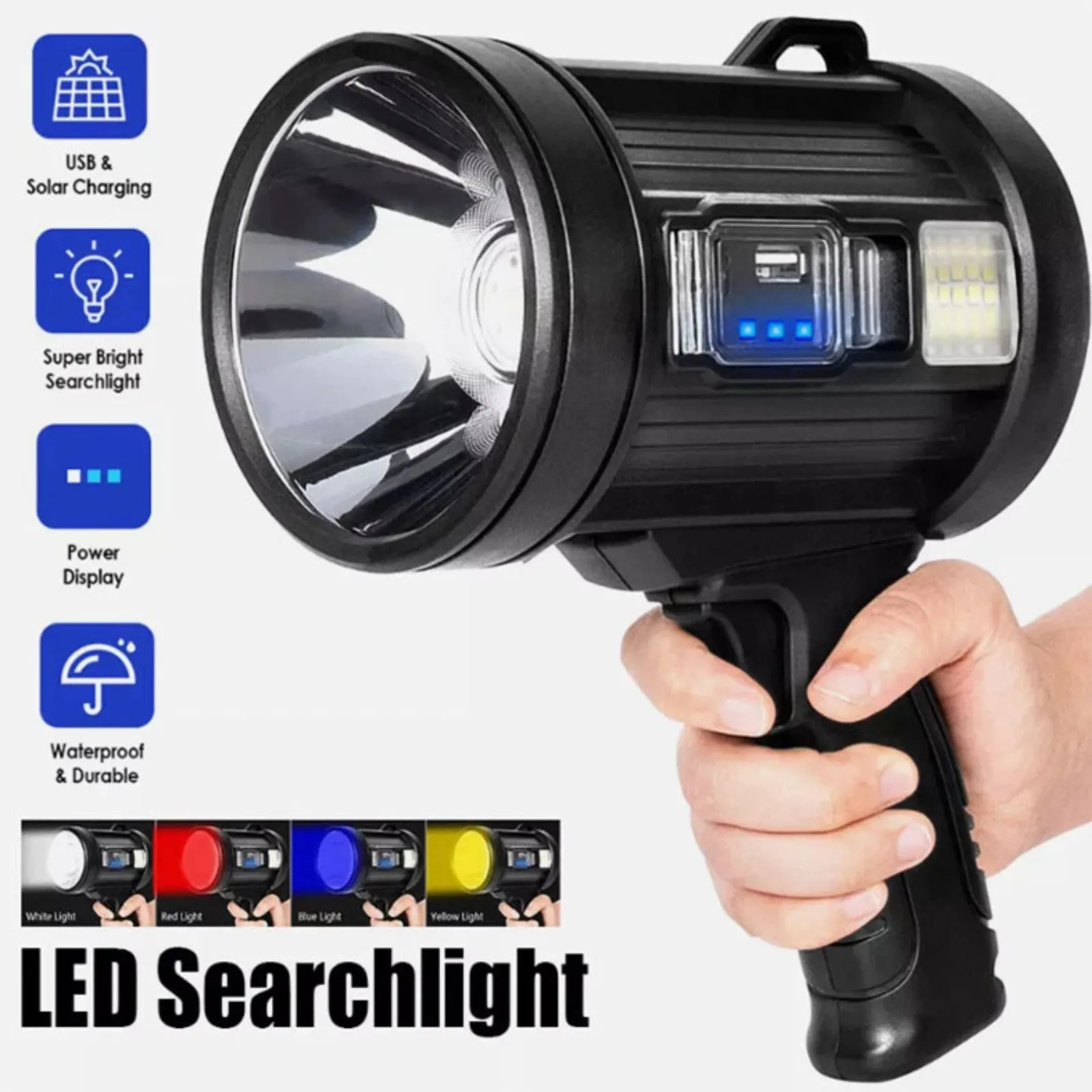 Rechargeable Handheld Torch Work Light 200000 Lm LED Searchlight Spotlight USB
