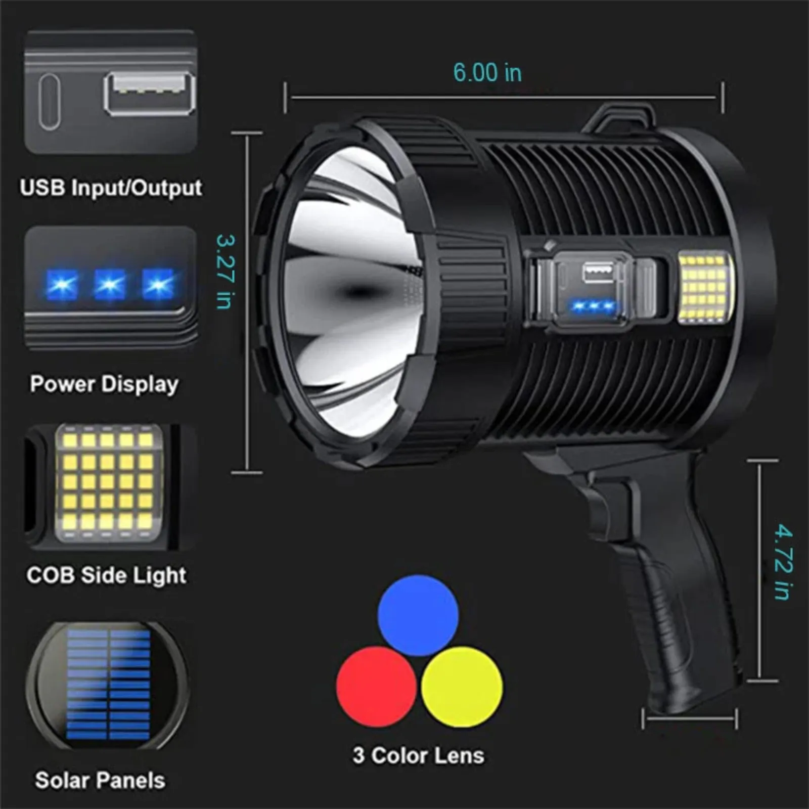 Rechargeable Handheld Torch Work Light 200000 Lm LED Searchlight Spotlight USB