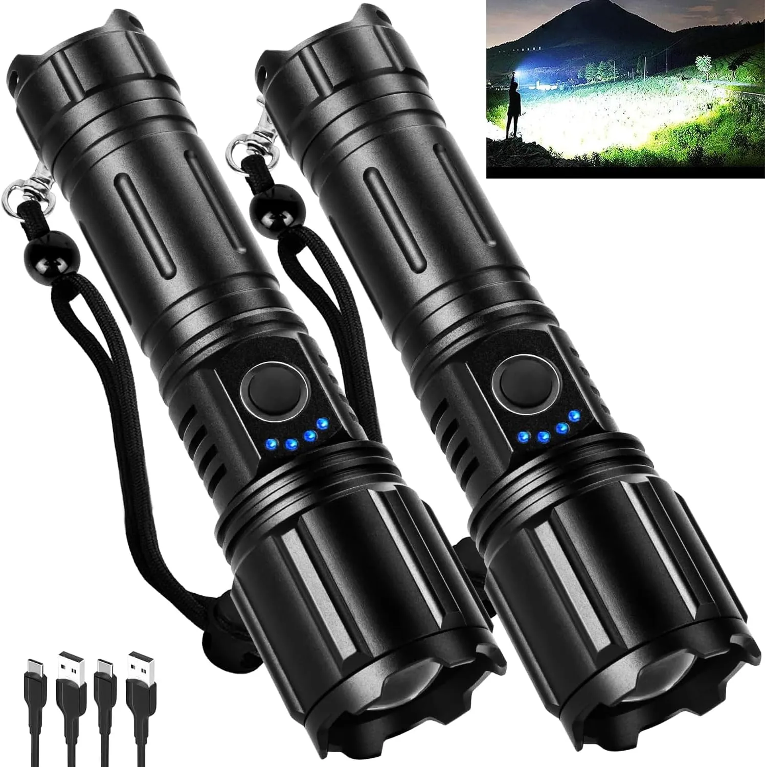 Rechargeable LED Flashlights High Lumens, 990000 Lumen Super Bright Flashlight with 5 Modes & Waterproof, Powerful Handheld Flash Light for Home Camping
