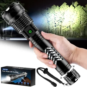 Rechargeable LED Flashlights,150000 High Lumens Super Bright Flashlight,XHP160.2 Tactical Flashlight with Zoomable&5 Modes&IPX65 Waterproof,Powerful Handheld Flashlight for Camping,Hiking,Emergencies