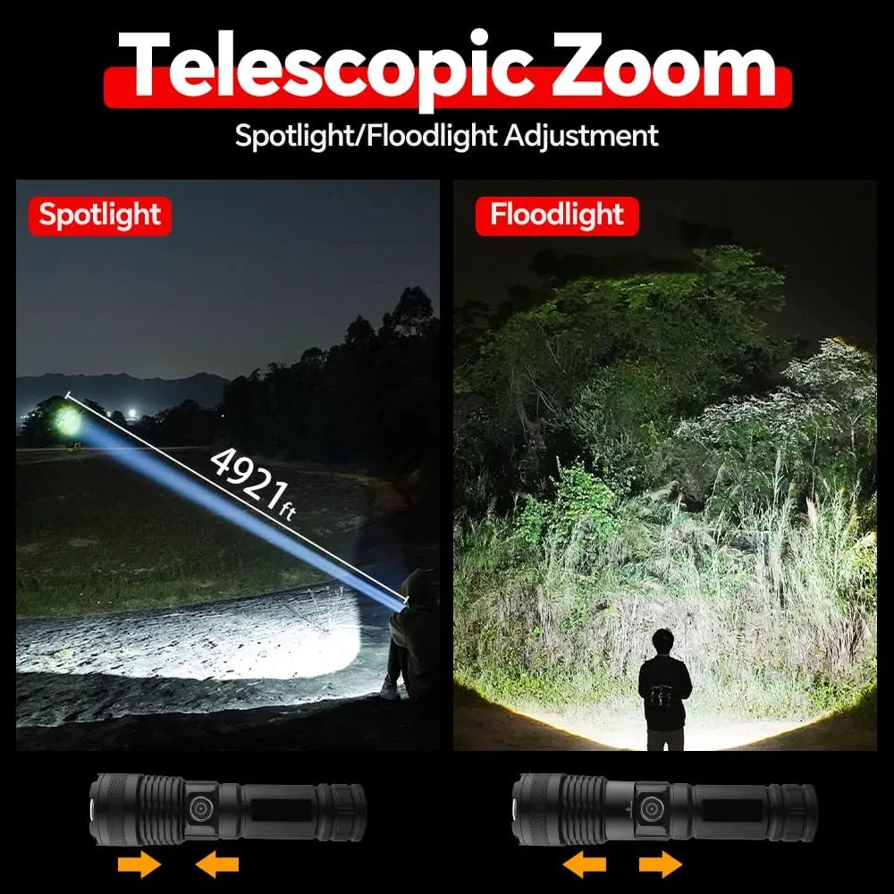 Rechargeable Tactical Flashlight, 990,000 High Lumens,4921FT Long Range,Zoomable and 3 Modes, IP67 Waterproof, flashlights for Emergencies,Outdoor, Camping,Power Outage