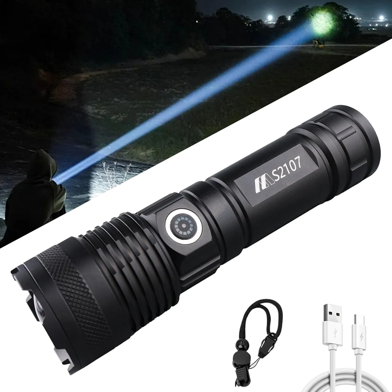 Rechargeable Tactical Flashlight, 990,000 High Lumens,4921FT Long Range,Zoomable and 3 Modes, IP67 Waterproof, flashlights for Emergencies,Outdoor, Camping,Power Outage