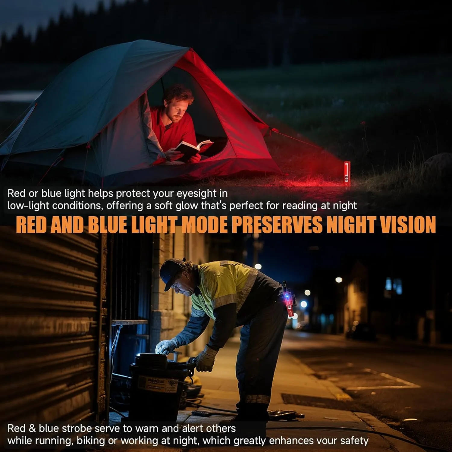 Rechargeable Tactical Flashlights High Lumens - Super Bright Small Powerful LED Magnetic USB C Flashlight, 8 Modes, Dual Button Waterproof Pocket Flash Light for Emergency, Car (2, Red)
