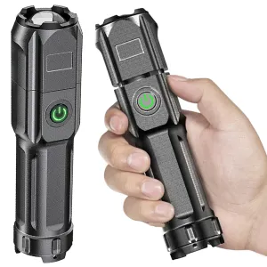 Rechargeable Telescopic Zoom Tactical LED Flashlight Waterproof Torch - 4 Lighting Modes Long-Range Camping Fishing