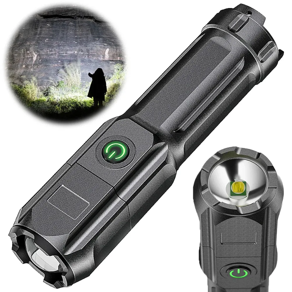 Rechargeable Telescopic Zoom Tactical LED Flashlight Waterproof Torch - 4 Lighting Modes Long-Range Camping Fishing