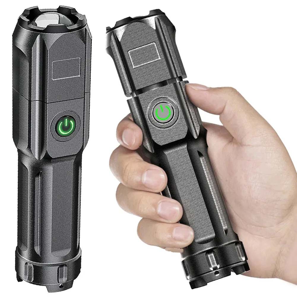 Rechargeable Telescopic Zoom Tactical LED Flashlight Waterproof Torch - 4 Lighting Modes Long-Range Camping Fishing