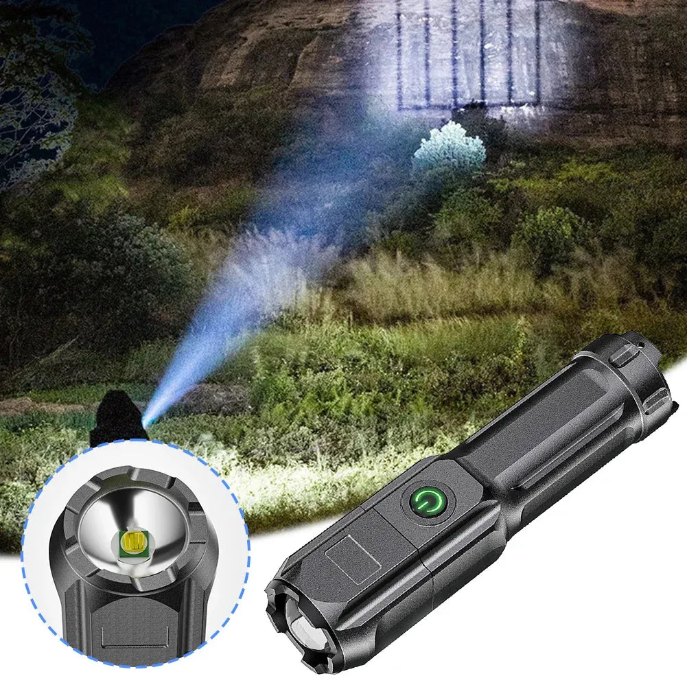 Rechargeable Telescopic Zoom Tactical LED Flashlight Waterproof Torch - 4 Lighting Modes Long-Range Camping Fishing