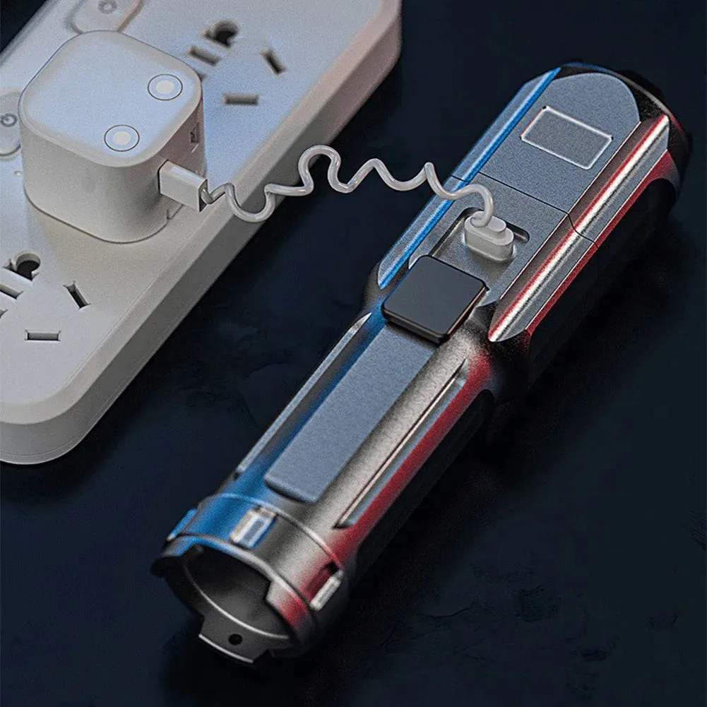 Rechargeable Telescopic Zoom Tactical LED Flashlight Waterproof Torch - 4 Lighting Modes Long-Range Camping Fishing