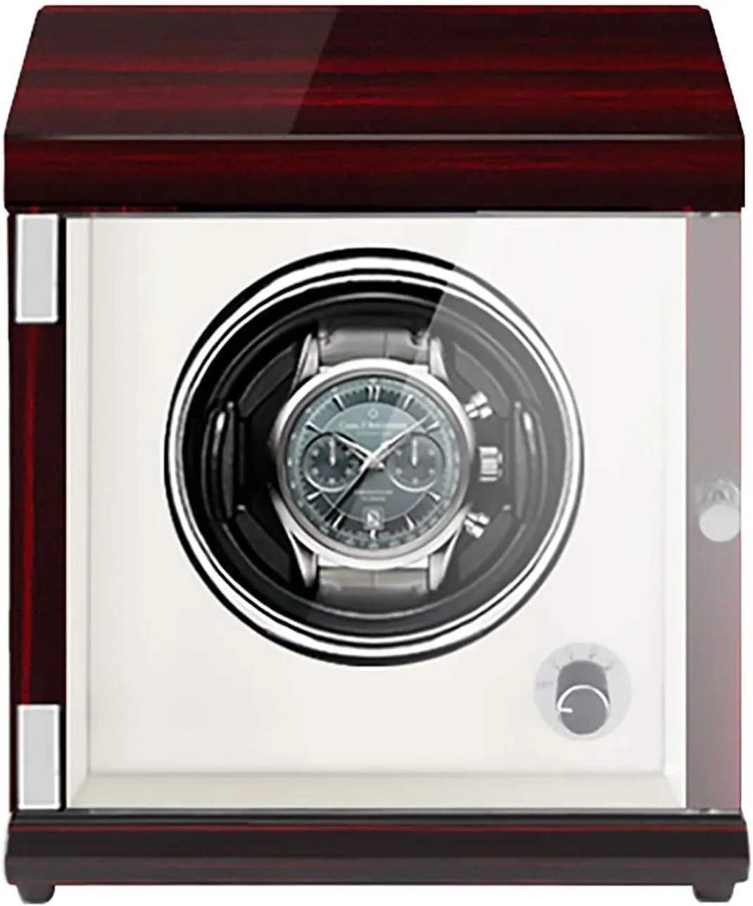 Rechargeable Vertical Watch Winder for Automatic Watches, Single Shaker, Silent Motor, LED Light, 5 Speed Control, Wear-Resistant Microfiber Leather, Piano Finish