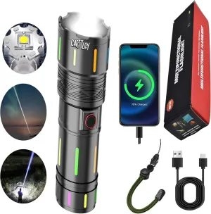 Rechargeable White Laser Super Battery Aluminum LED Flashlight, Body Fluorescent Strip 1500 Lumens, Tactical, 5 Modes, Zoomable, Light Weight for Camping/Home/Outdoor (Car702)